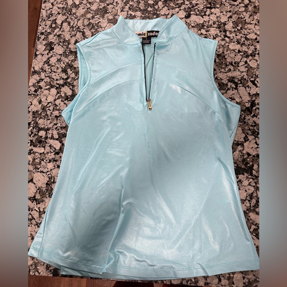 Jamie Sadock sleeveless aqua shimmer fabric golf shirt womens medium